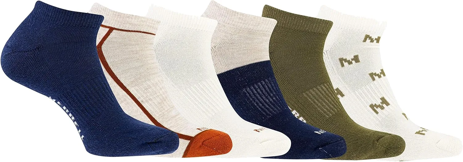 Merrell Unisex-Adult's Recycled Cushioned Socks Pack-Hiking Arch Support & Moisture Management, Navy Assorted (6 Pairs), S/M (Men's 5-8.5 / Women's 5-9.5)