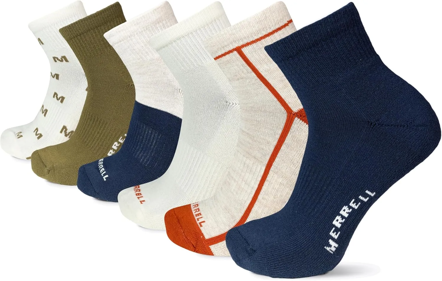 Merrell Unisex-Adult's Recycled Cushioned Socks Pack-Hiking Arch Support & Moisture Management, Navy Assorted (6 Pairs), S/M (Men's 5-8.5 / Women's 5-9.5)