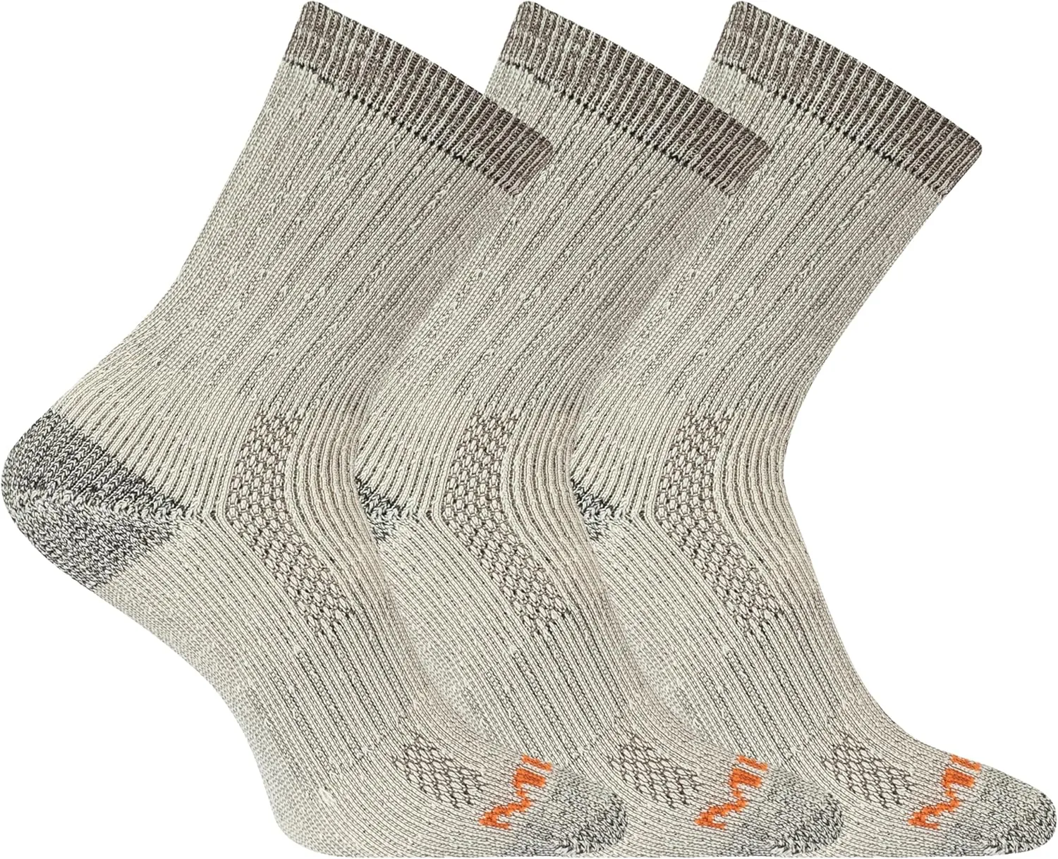 Merrell Wool Blend Heavyweight Hiker Crew Socks 3 Pair Pack, Dark Brown, M/L