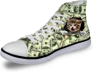 Micoklinlin Canvas Shoes for Women Teens High Top Canvas Sneakers Cute Animal Print Lightweight Girls Casual Walking Shoes