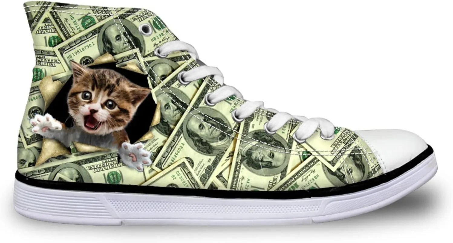 Micoklinlin Canvas Shoes for Women Teens High Top Canvas Sneakers Cute Animal Print Lightweight Girls Casual Walking Shoes