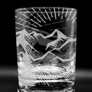 MOUNTAIN SUNRISE 11oz Rocks Glass | Outdoor Adventure Whiskey Tumbler | Great Gift Idea!