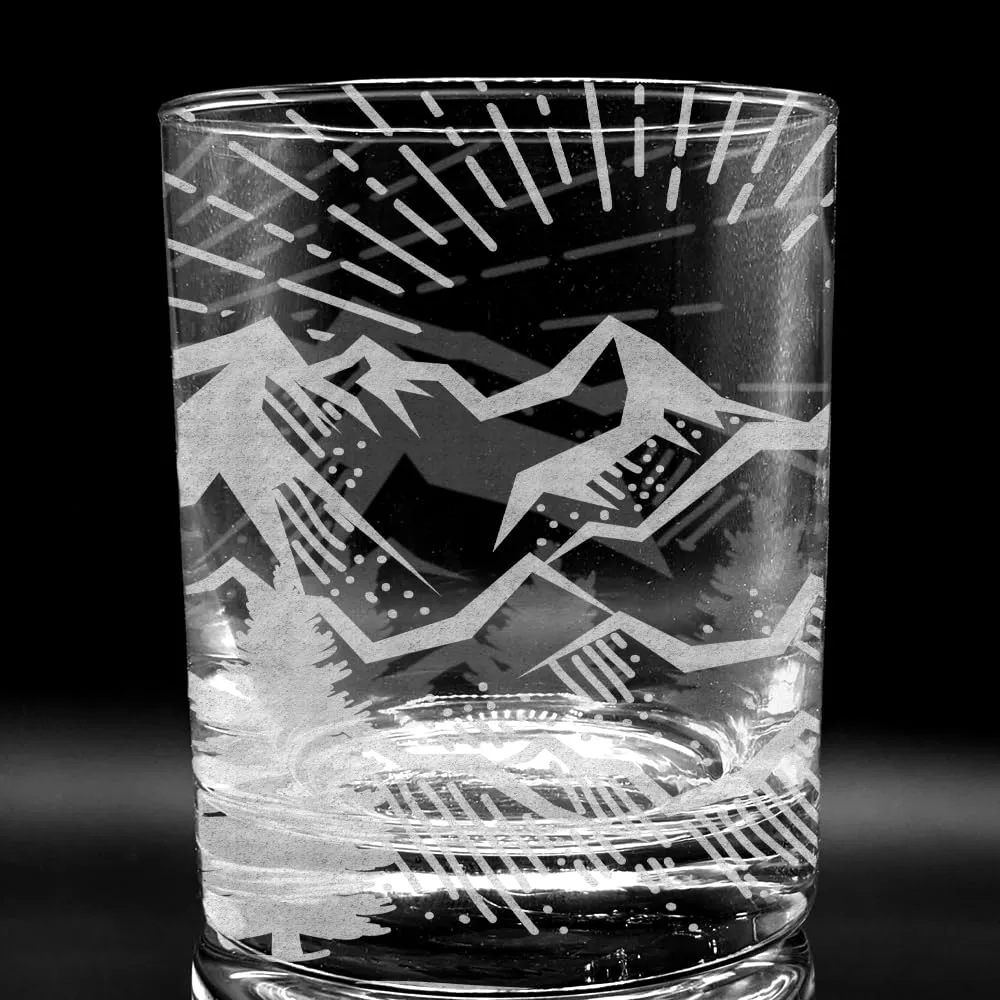 MOUNTAIN SUNRISE 11oz Rocks Glass | Outdoor Adventure Whiskey Tumbler | Great Gift Idea!