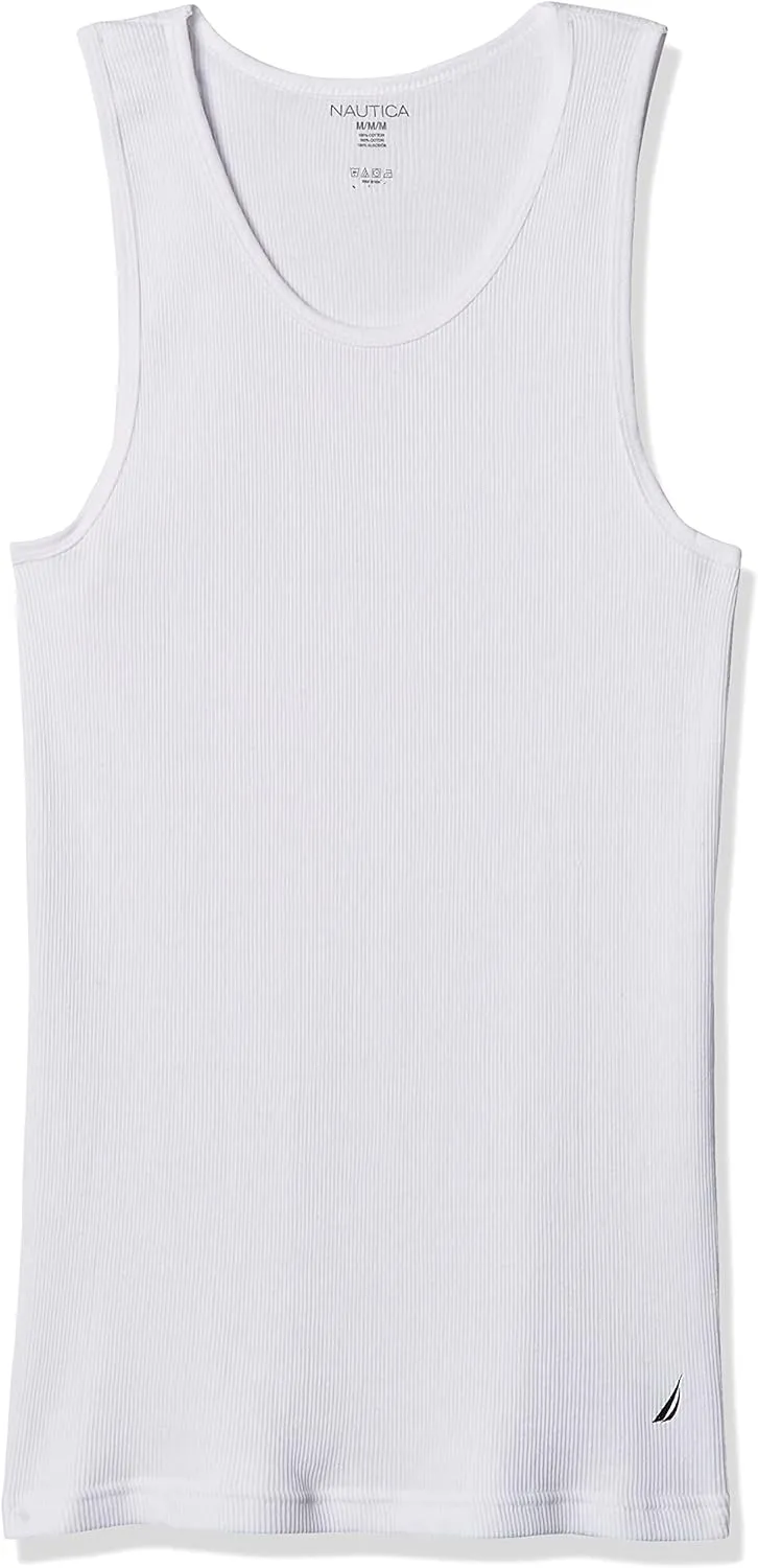 Nautica Men's 4 Pack Ribbed Cotton Tank Undershirts