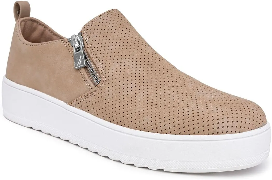 Nautica Women's Zipper Slip-On Oxford Sneakers, Low-Top Fashion Sneakers for Casual Walking