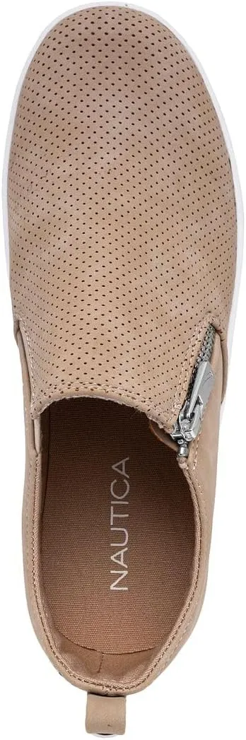 Nautica Women's Zipper Slip-On Oxford Sneakers, Low-Top Fashion Sneakers for Casual Walking