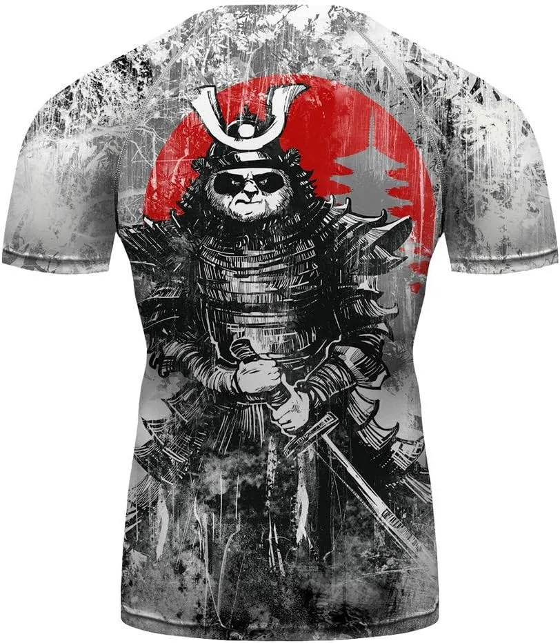 O2TEE Men's Panda Series Short Sleeve Compression Shirts BJJ Rash Guard