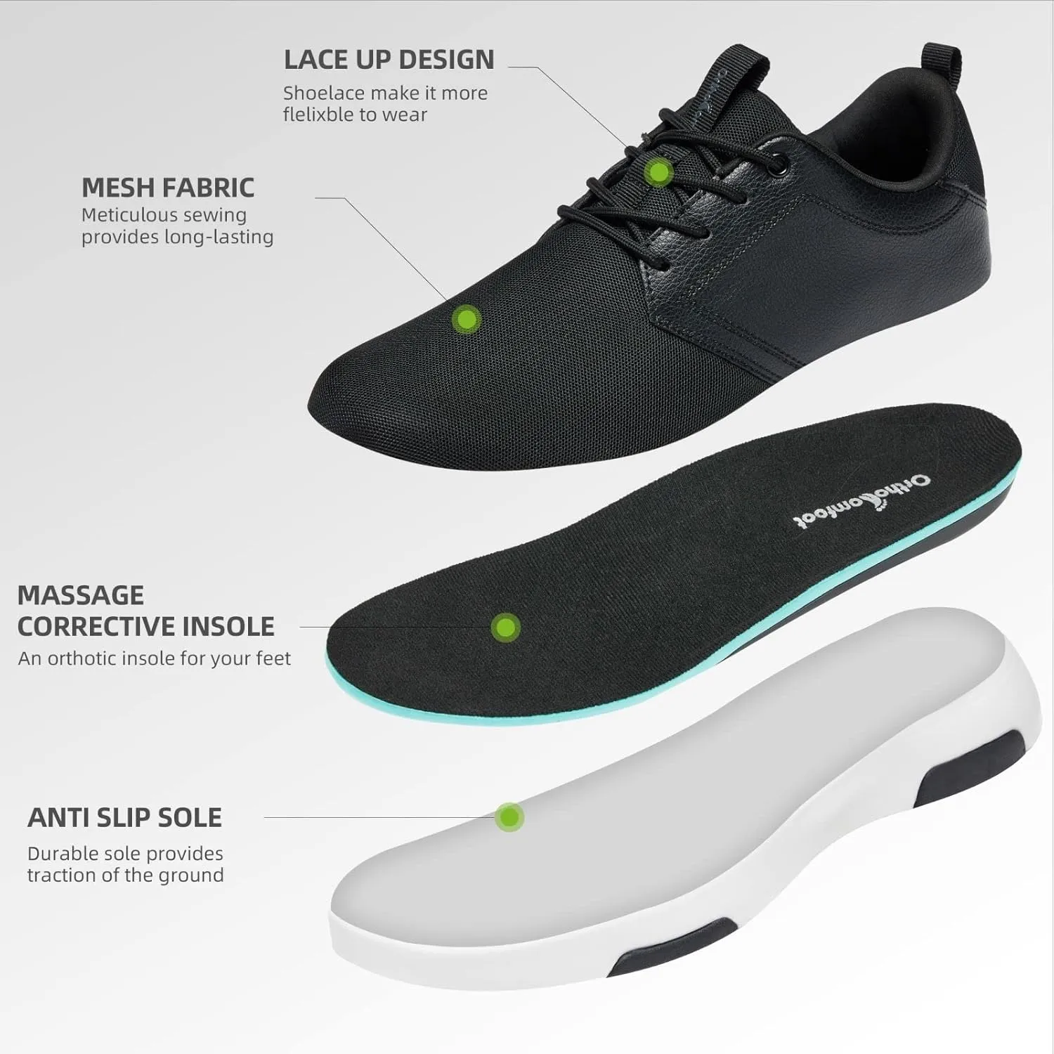 OrthoComfoot Men's Orthopedic Fashion Sneakers with Arch Support: Comfortable Plantar Fasciitis Walking Shoes, Casual Breathable Flat Feet Shoes for Foot and Heel Pain Relief