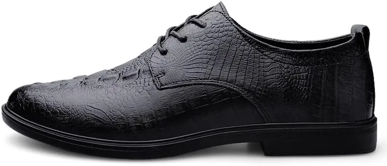 Oxford Formal Shoes for Men Lace Up Round Toe Leather Crocodile Print Derby Shoes Block Heel Low Top Rubber Sole Anti-Slip Slip Resistant Business