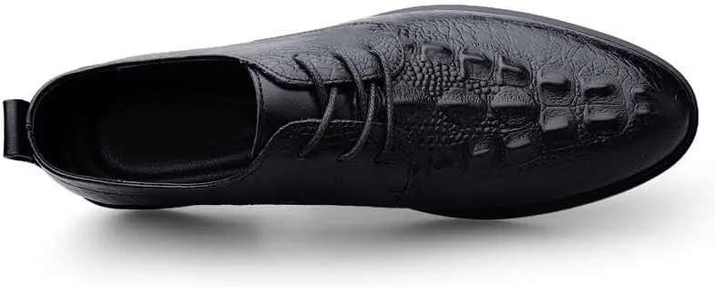 Oxford Formal Shoes for Men Lace Up Round Toe Leather Crocodile Print Derby Shoes Block Heel Low Top Rubber Sole Anti-Slip Slip Resistant Business