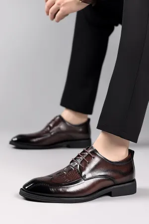 Oxford Shoes for Men Lace Up Round Burnished Toe Brogue Embossed Crocodile Print Derby Shoes Rubber Sole Non Slip Anti-Slip Slip Resistant Business