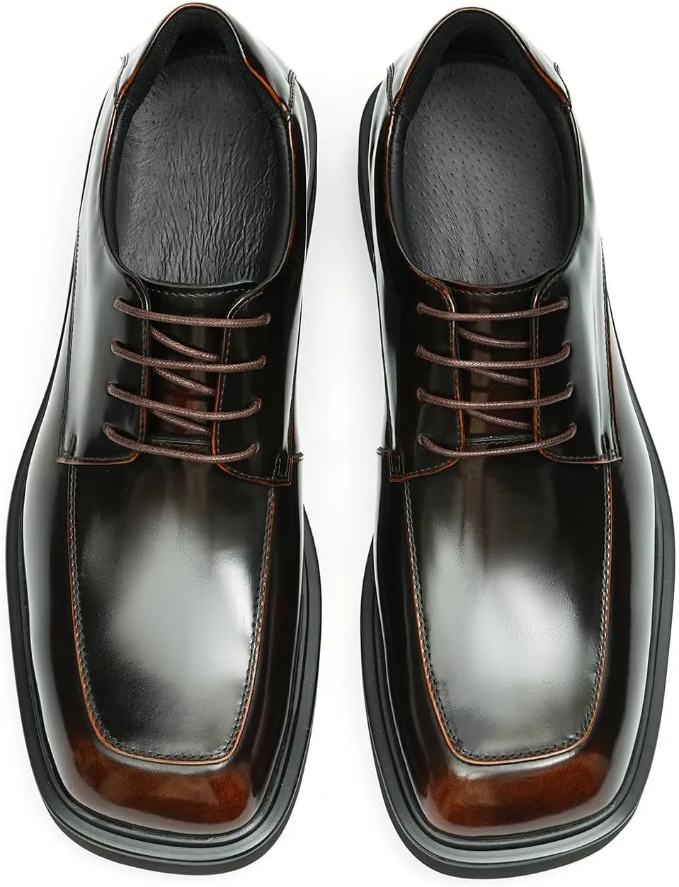 Oxfords Black Dress Shoes for Men Genuine Leather Square Toe Formal Derby Fashion Wedding Prom Shoes Mens Tuxedo Business Causal Shoes