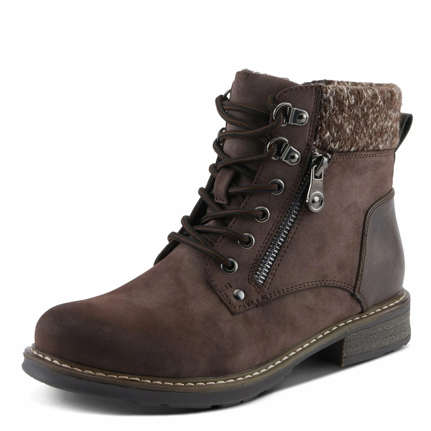 PATRIZIA Women's JADELYN Hiker Booties with Sweater-Knit Collar, Metal Eyelets,