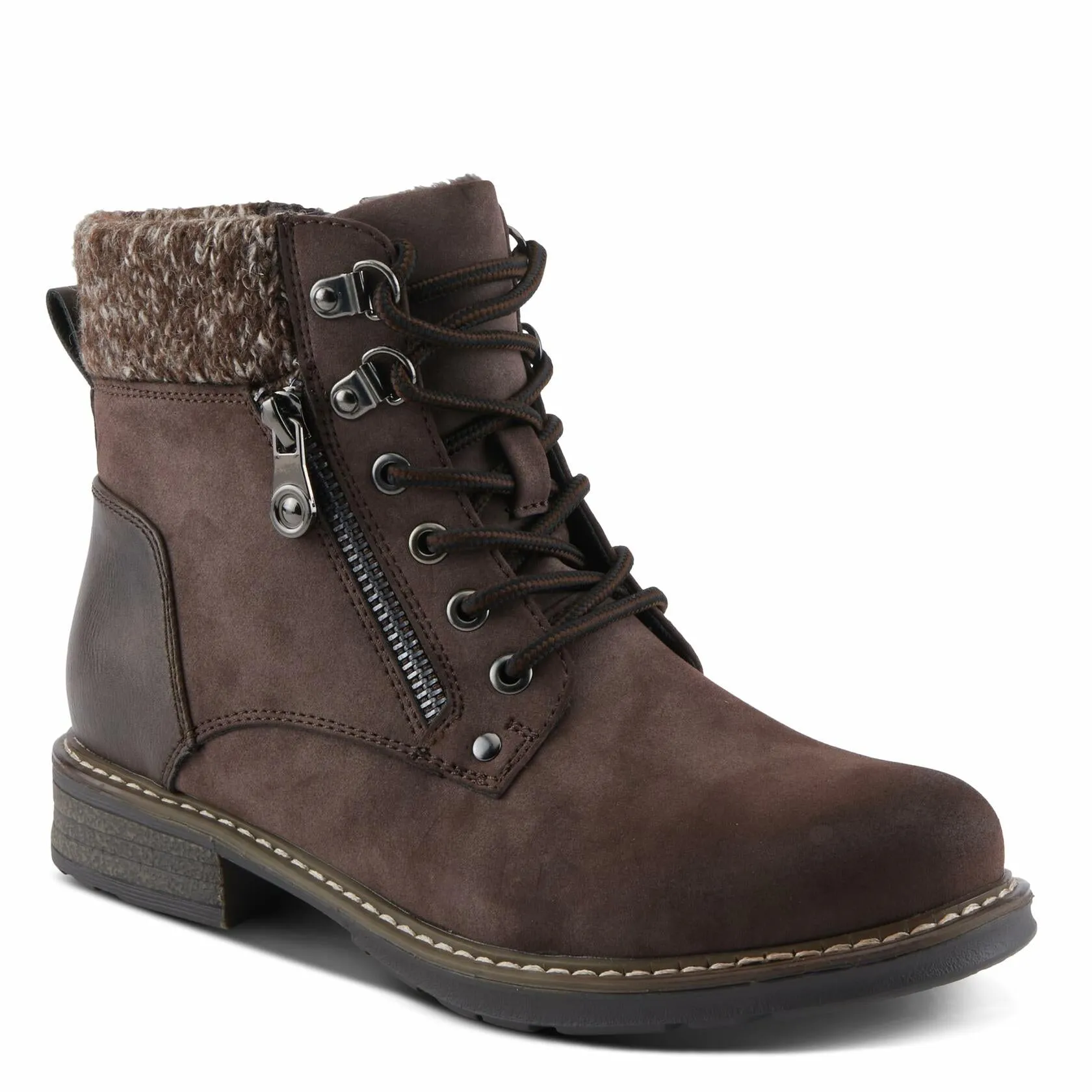 PATRIZIA Women's JADELYN Hiker Booties with Sweater-Knit Collar, Metal Eyelets,