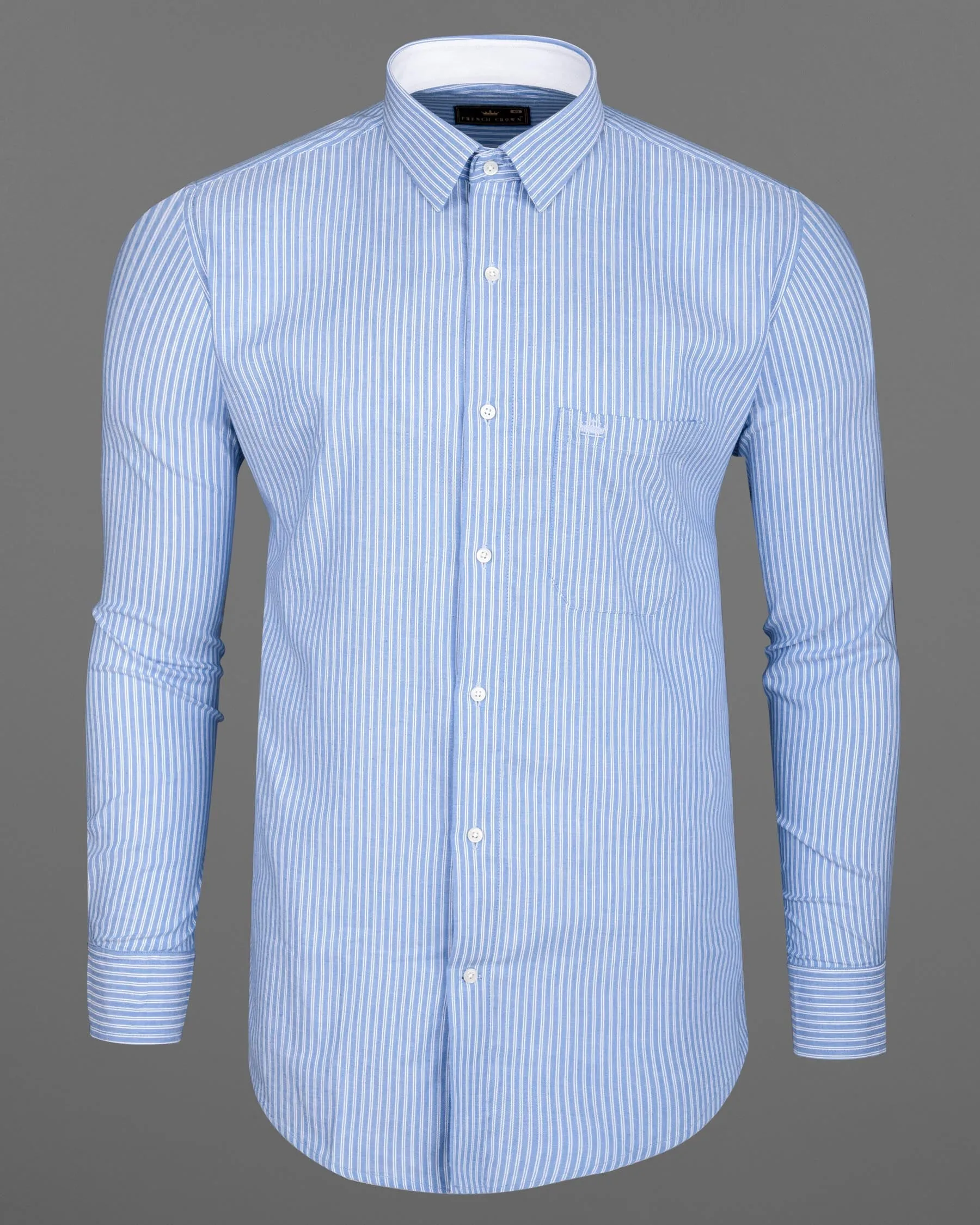 Perano Blue with White Striped Royal Oxford Shirt