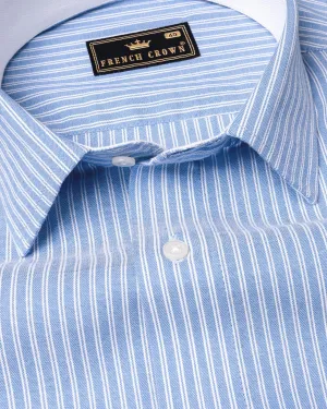 Perano Blue with White Striped Royal Oxford Shirt