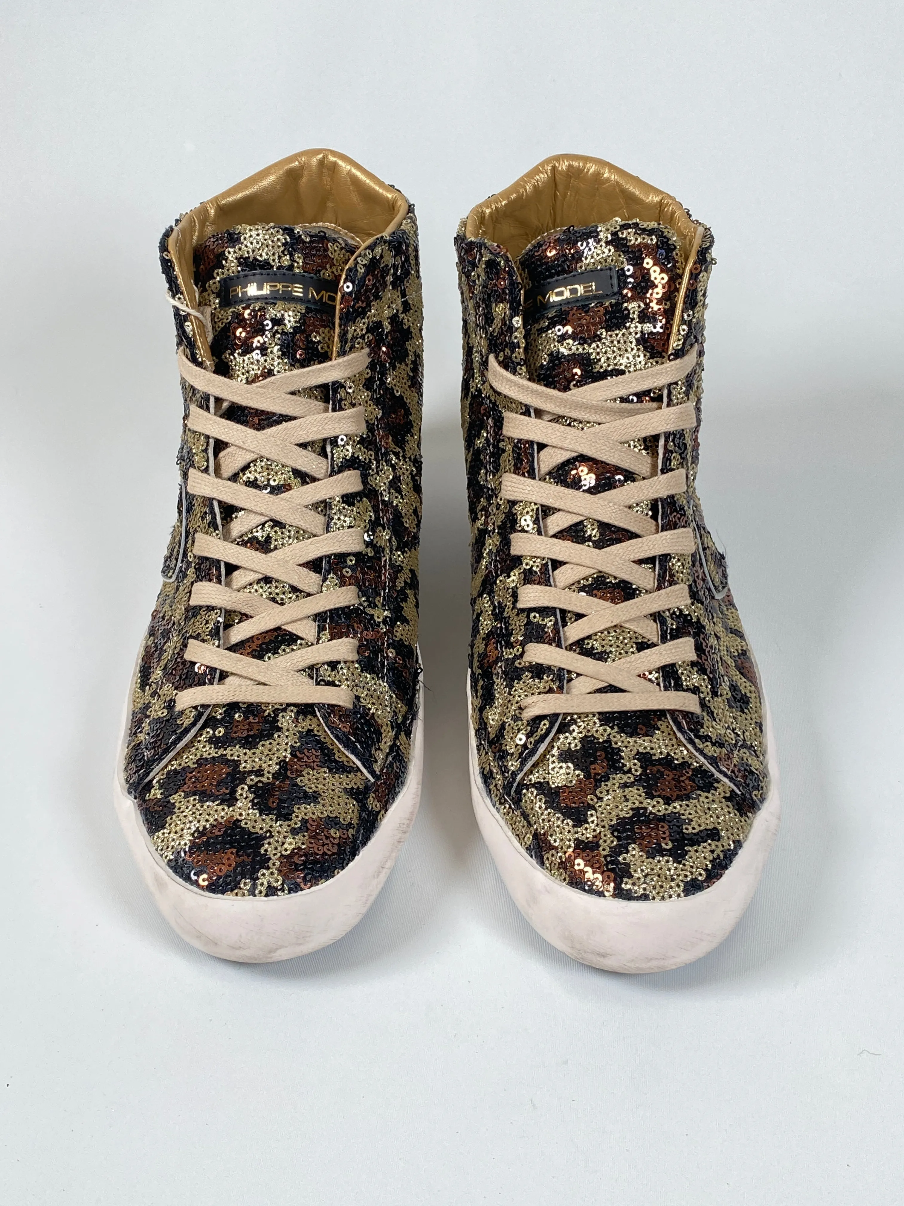 PHILIPPE MODEL - ANIMAL PRINT SEQUIN HIGH TOPS - SZ 39 - NEW IN BOX