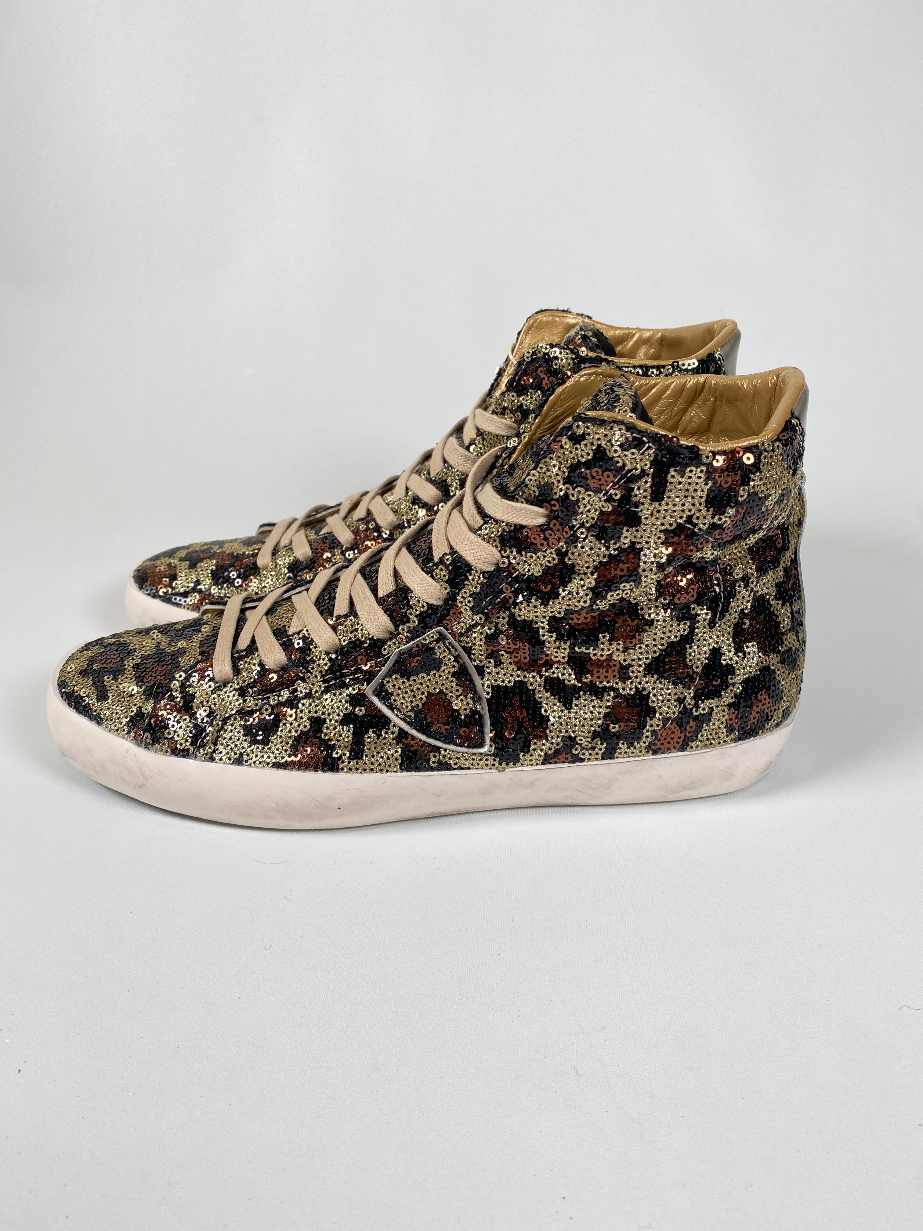 PHILIPPE MODEL - ANIMAL PRINT SEQUIN HIGH TOPS - SZ 39 - NEW IN BOX