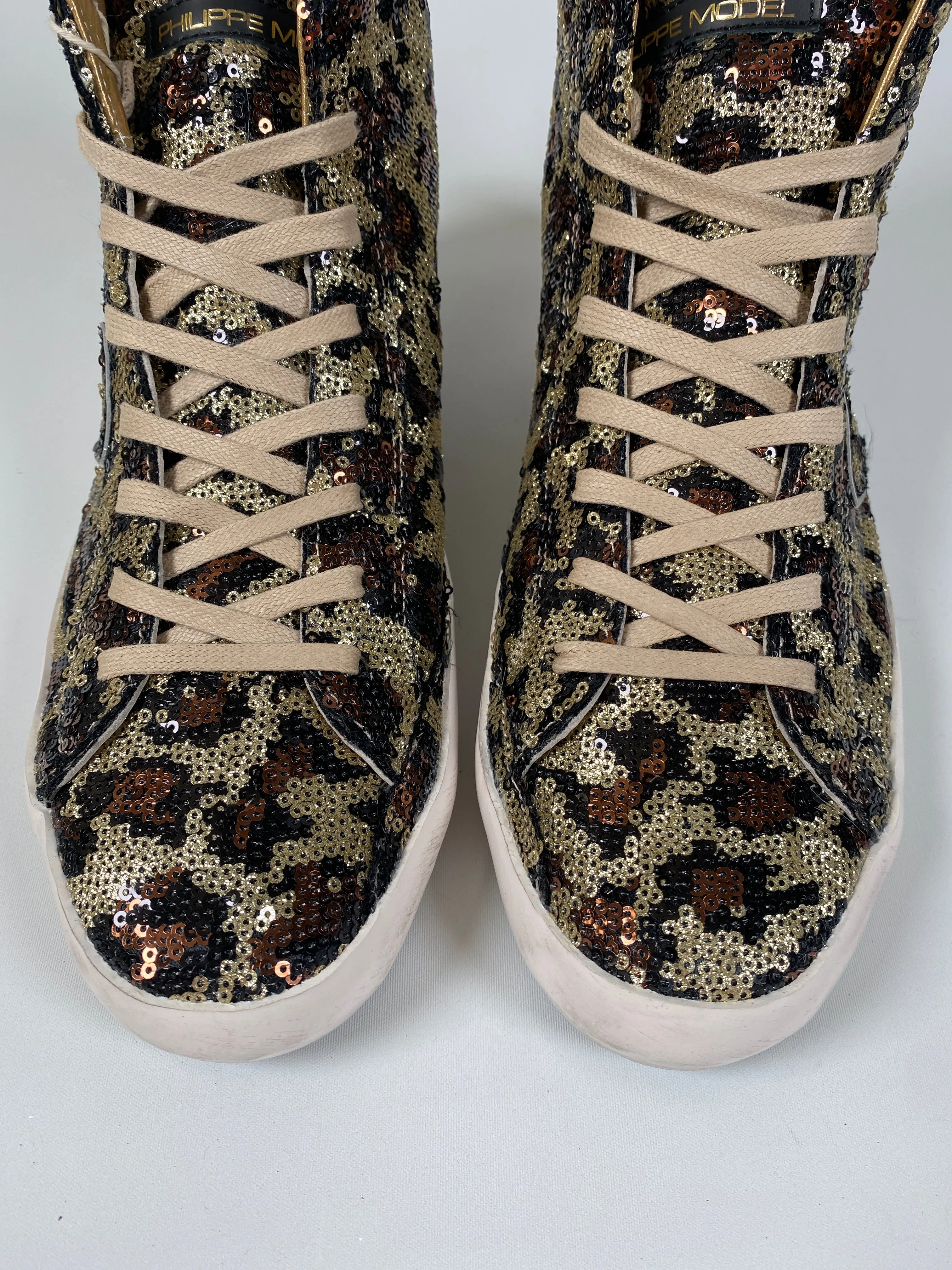 PHILIPPE MODEL - ANIMAL PRINT SEQUIN HIGH TOPS - SZ 39 - NEW IN BOX