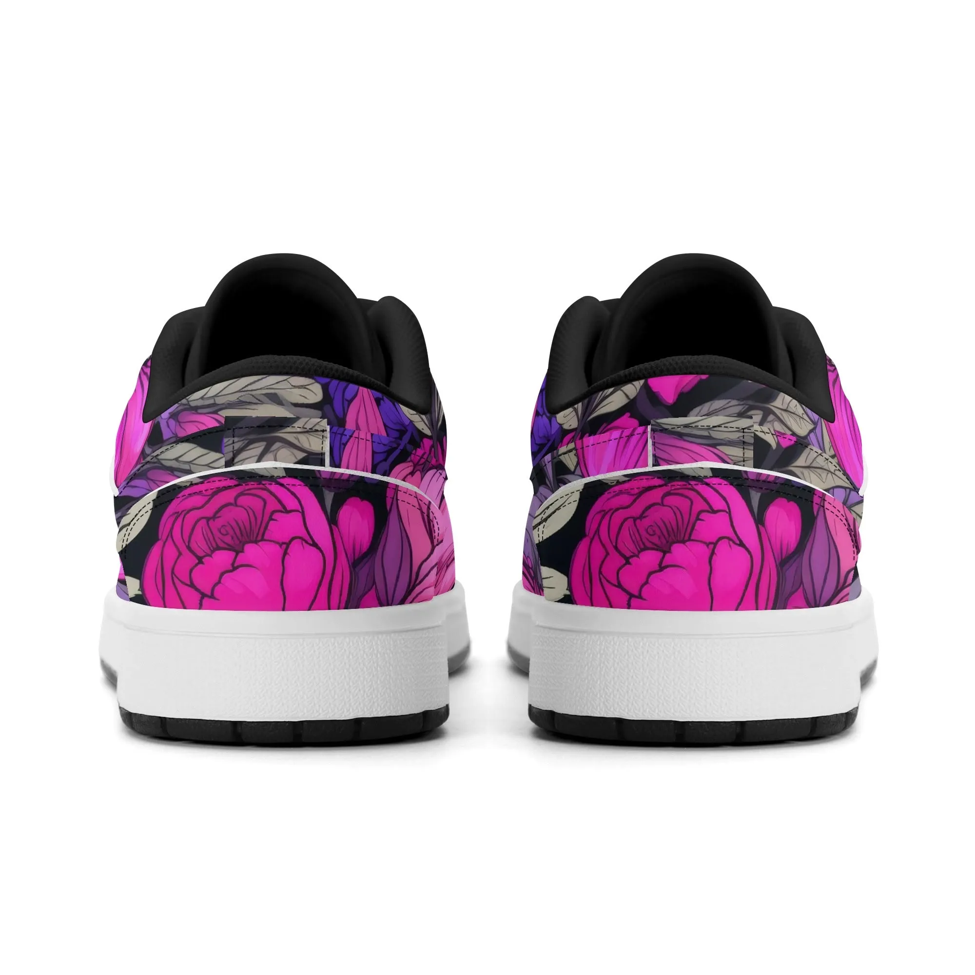 Pink Flower Low Top Leder Sneaker für Damen