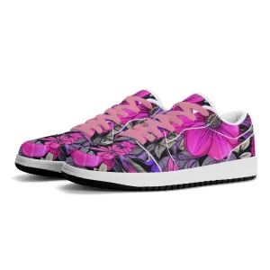 Pink Flower Low Top Leder Sneaker für Damen