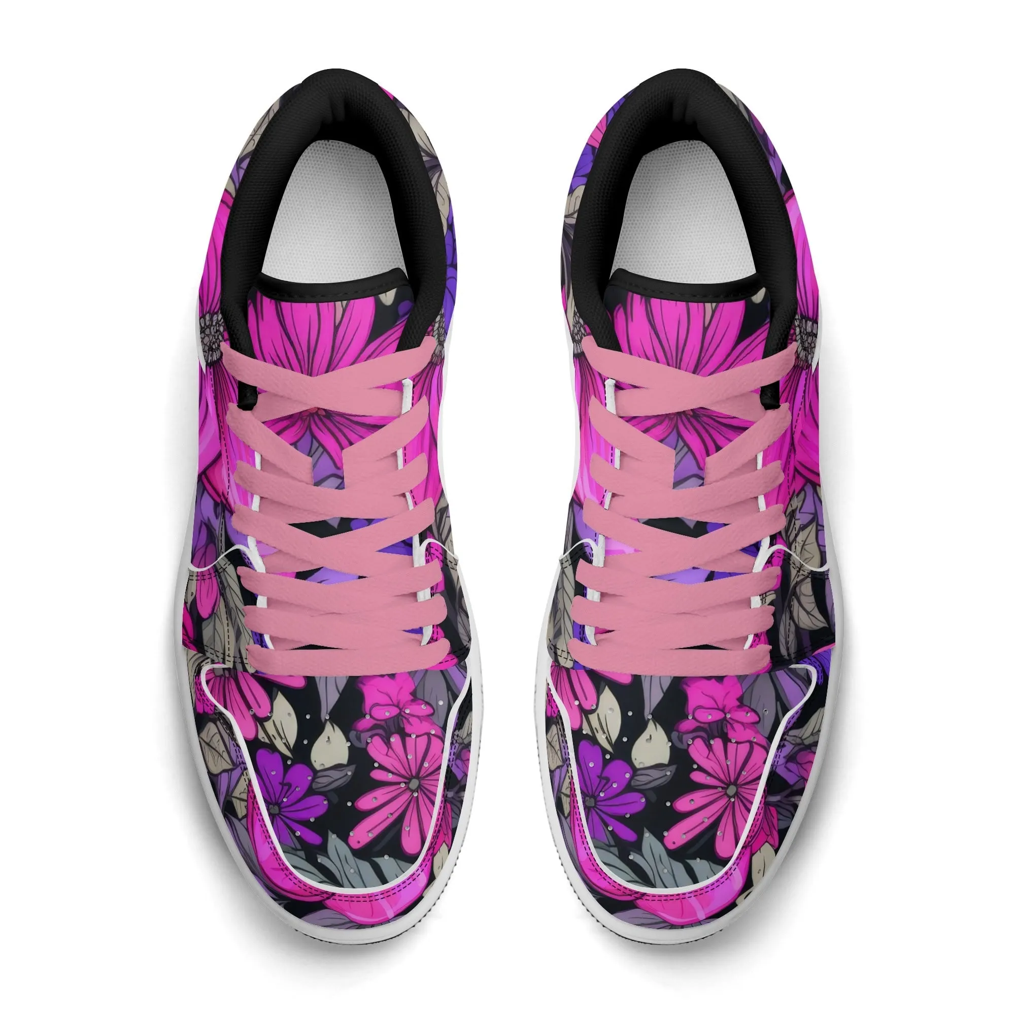 Pink Flower Low Top Leder Sneaker für Damen