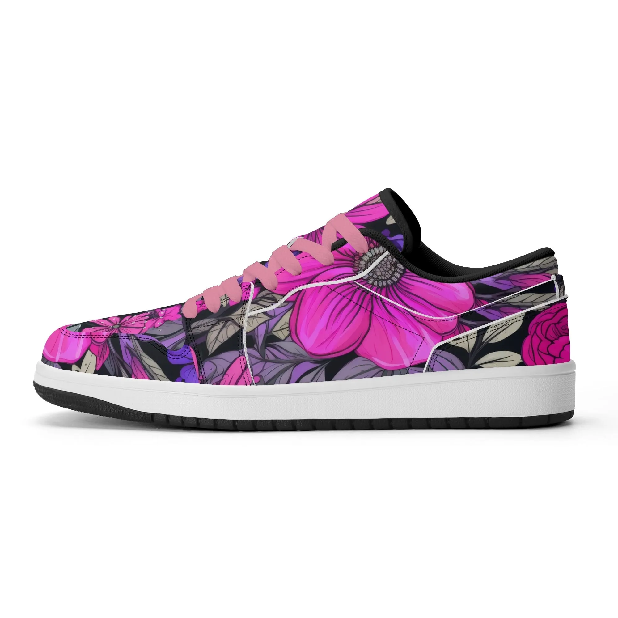 Pink Flower Low Top Leder Sneaker für Damen