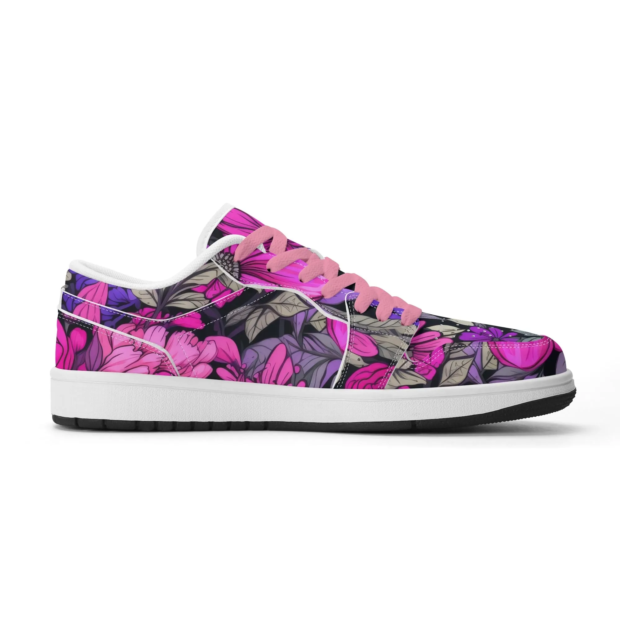 Pink Flower Low Top Leder Sneaker für Damen