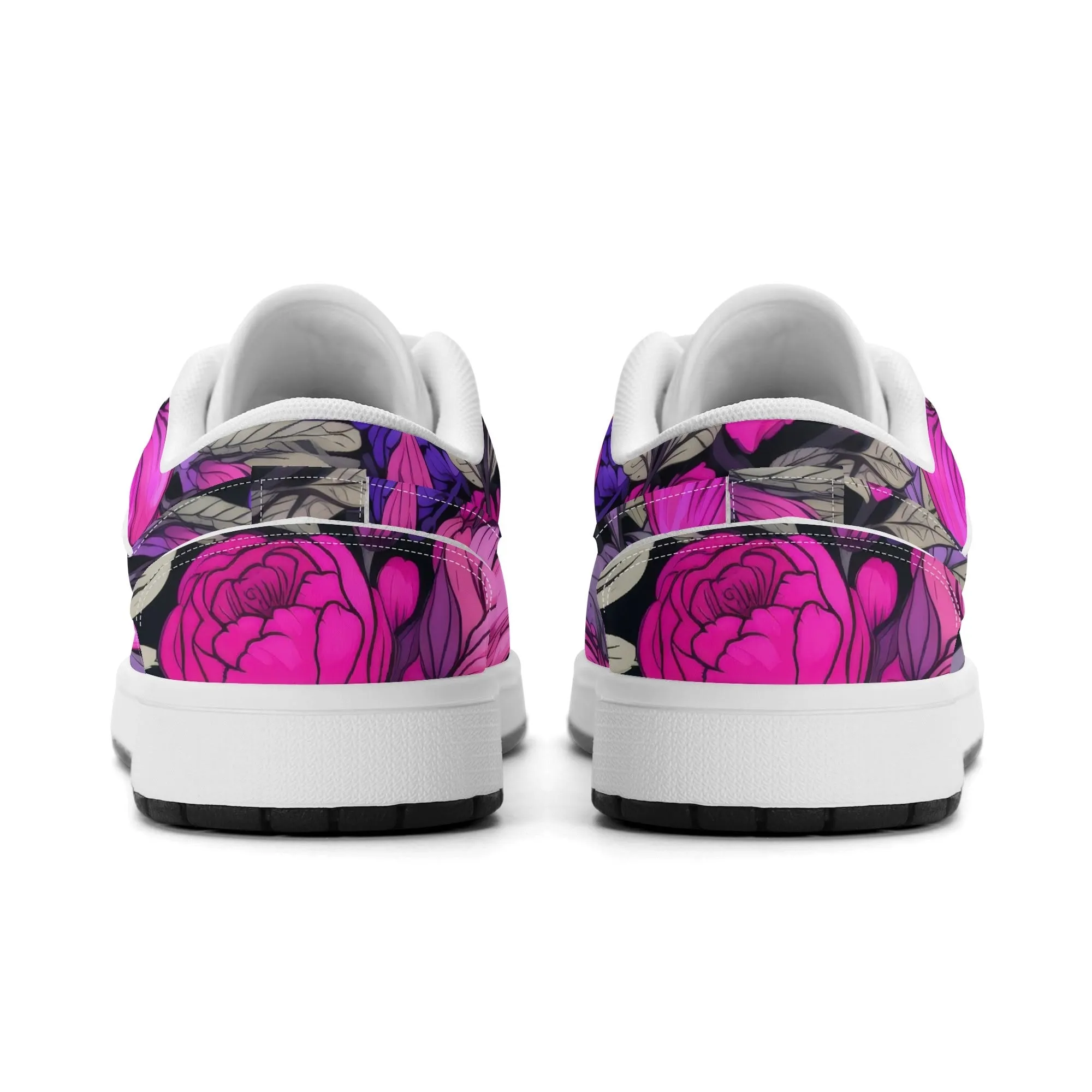 Pink Flower Low Top Leder Sneaker für Damen