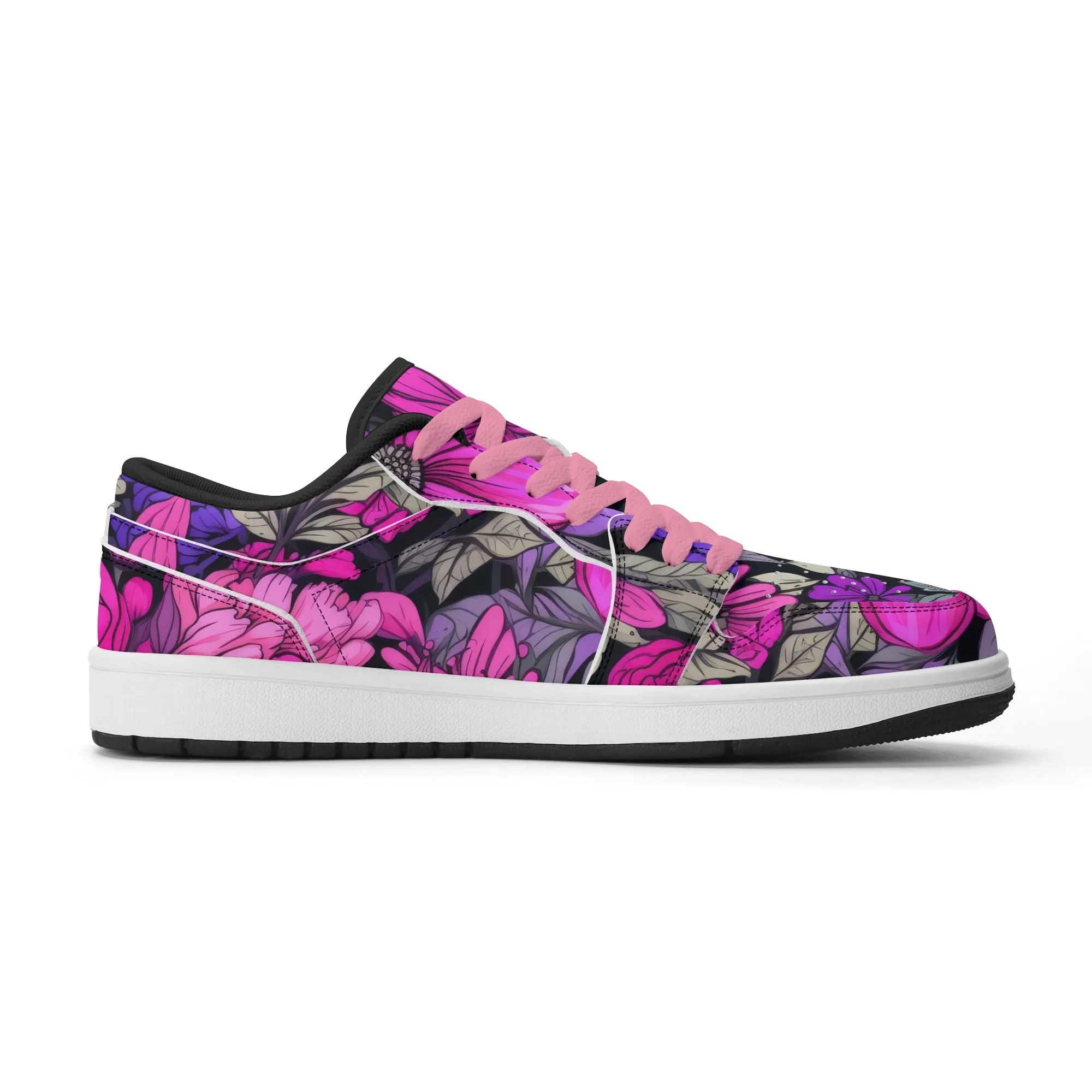 Pink Flower Low Top Leder Sneaker für Damen