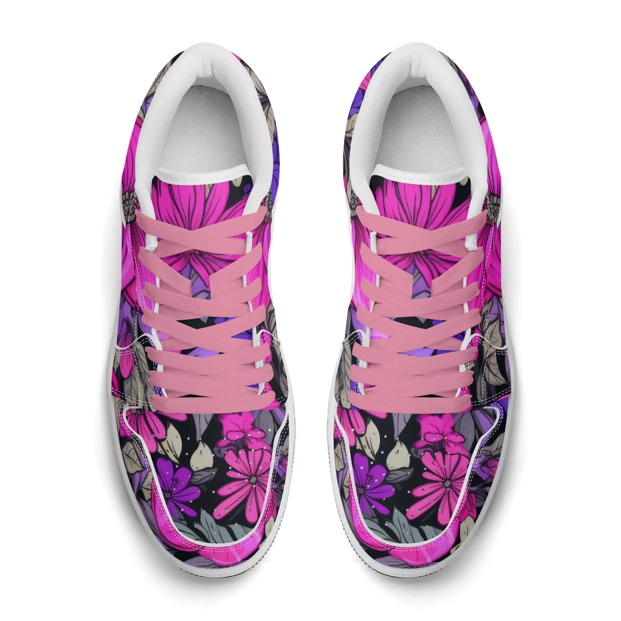 Pink Flower Low Top Leder Sneaker für Damen