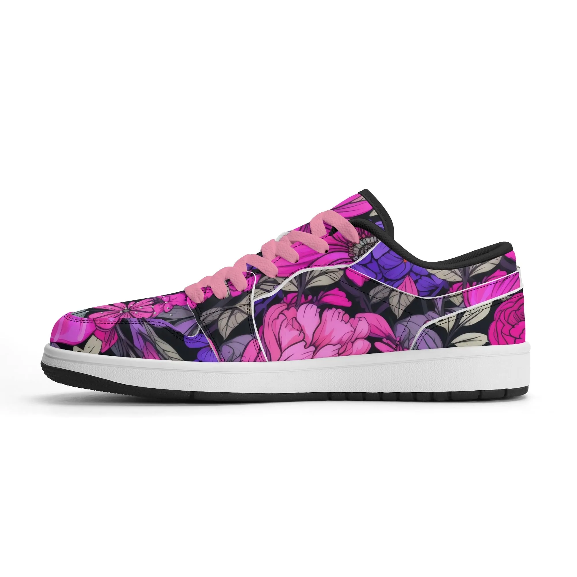 Pink Flower Low Top Leder Sneaker für Damen