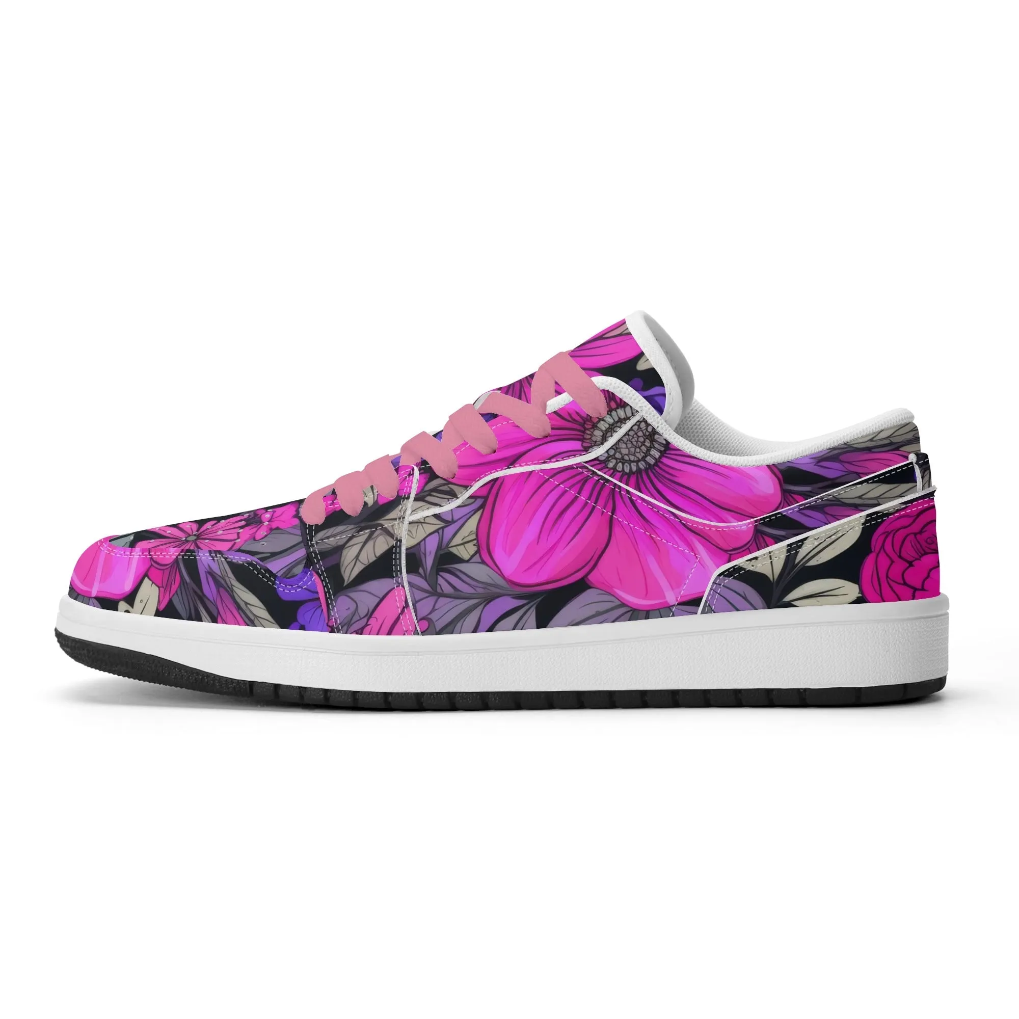 Pink Flower Low Top Leder Sneaker für Damen