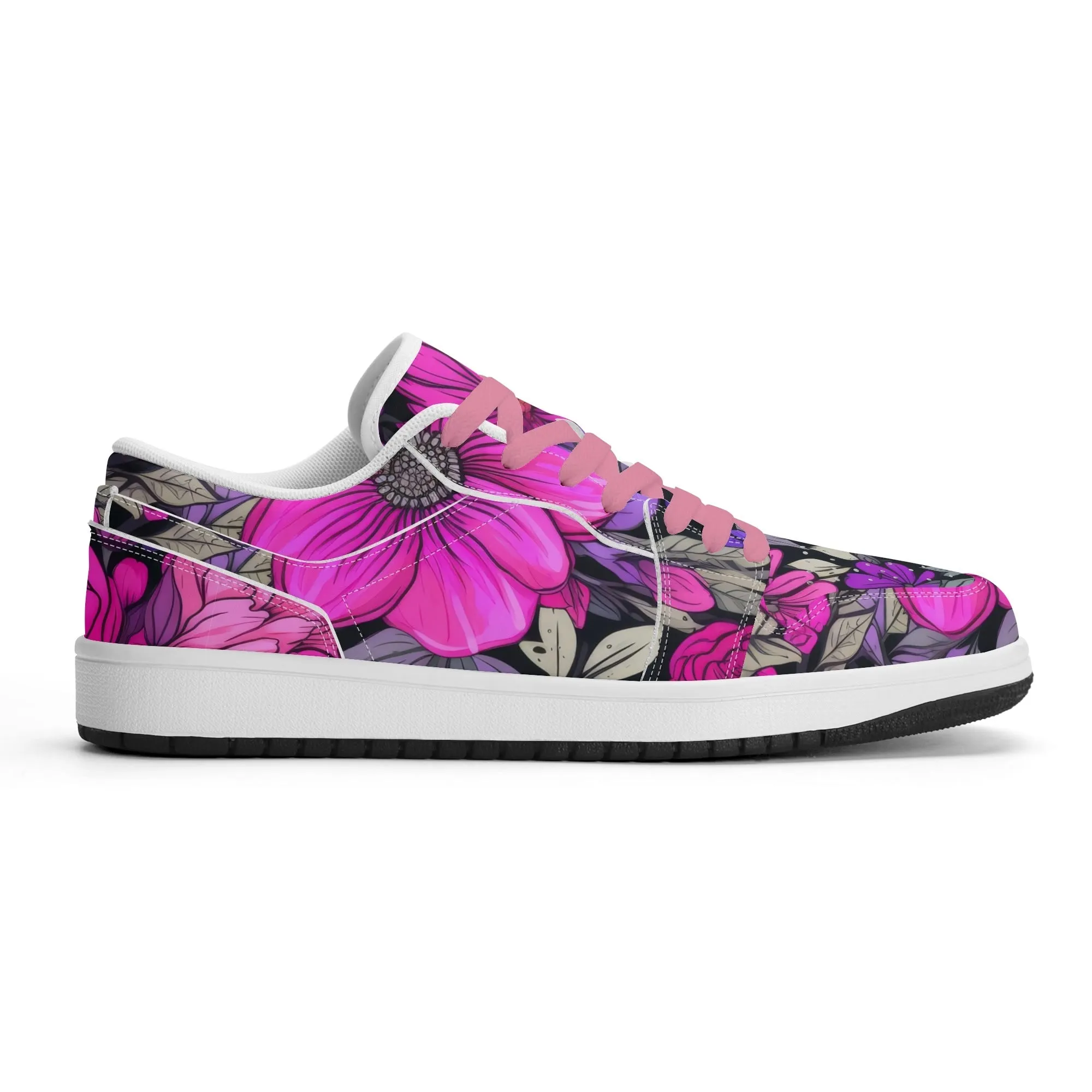 Pink Flower Low Top Leder Sneaker für Damen