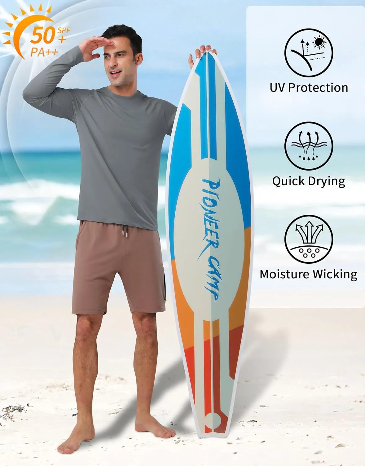 Pioneer Camp Men's Sun UV Protection SPF Shirts UPF50  Rash Guard Long Sleeve Lightweight Hiking Quick Dry Running Swim Shirt