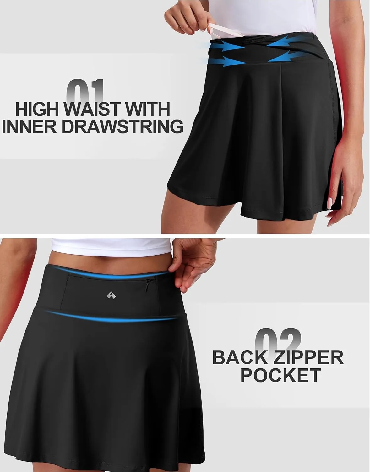 Pioneer Camp Women 18'' Tennis Skirts High Waisted Golf Skort with Shorts Pockets Athletic Long Skirts Workout Running