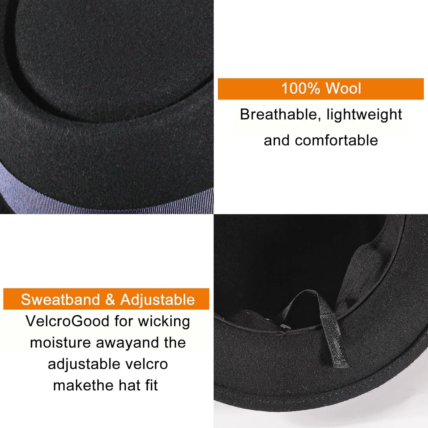 Pork Pie Hats for Men/Women, 100% Wool Felt Hat Stout Porkpie Breaking Bad Hat Flat Top Fedora Hats Boater Derby Crushable