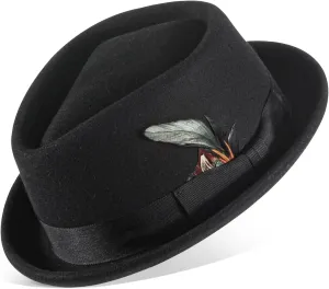 Pork Pie Hats for Men/Women, 100% Wool Felt Hat Stout Porkpie Breaking Bad Hat Flat Top Fedora Hats Boater Derby Crushable
