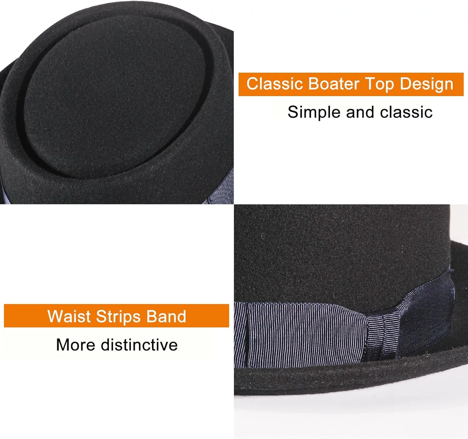 Pork Pie Hats for Men/Women, 100% Wool Felt Hat Stout Porkpie Breaking Bad Hat Flat Top Fedora Hats Boater Derby Crushable