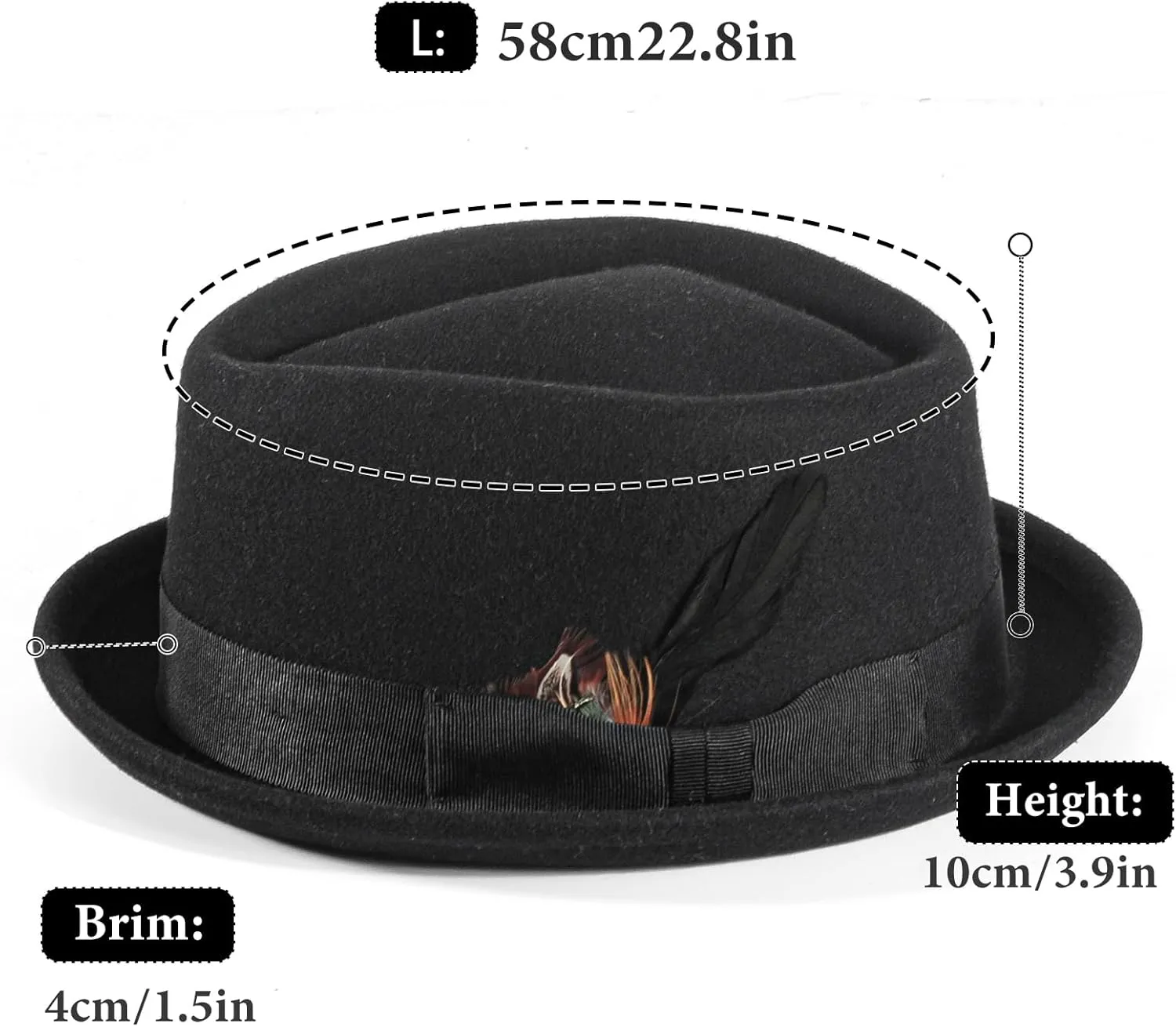 Pork Pie Hats for Men/Women, 100% Wool Felt Hat Stout Porkpie Breaking Bad Hat Flat Top Fedora Hats Boater Derby Crushable
