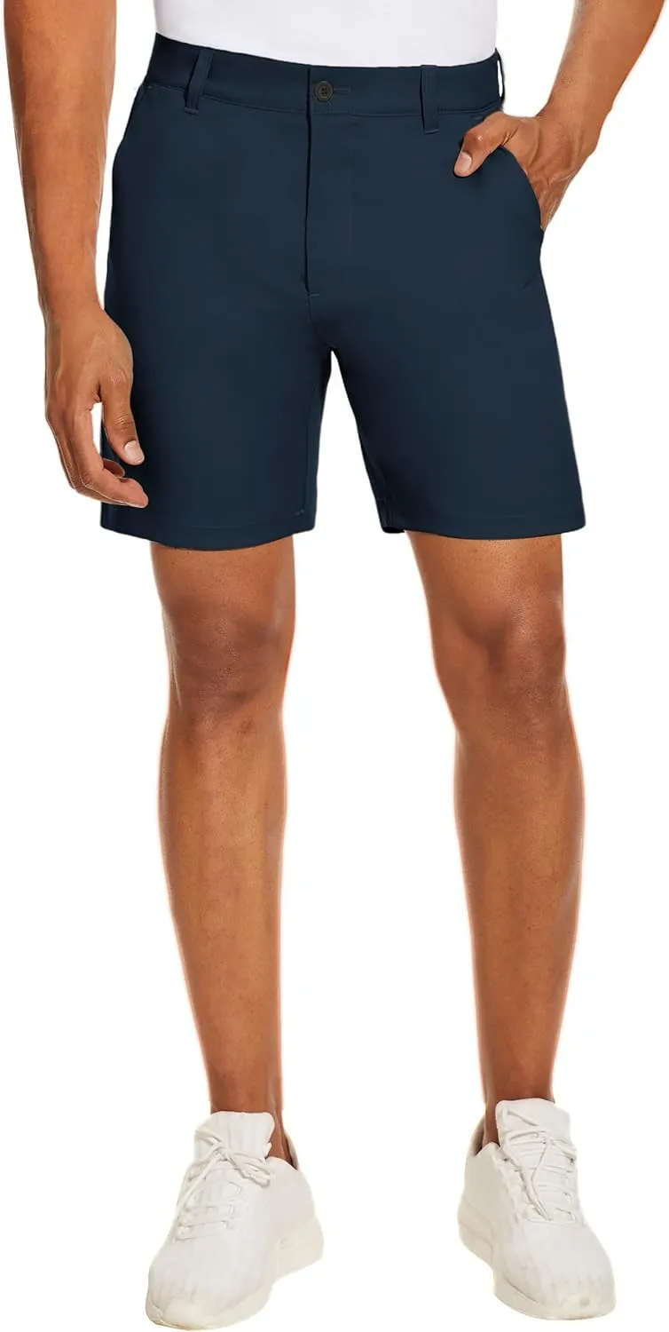 PULI Men's Golf Dress Shorts Flat Front Hybrid 7 Inch Lightweight Quick Dry Chino Casual with Pockets