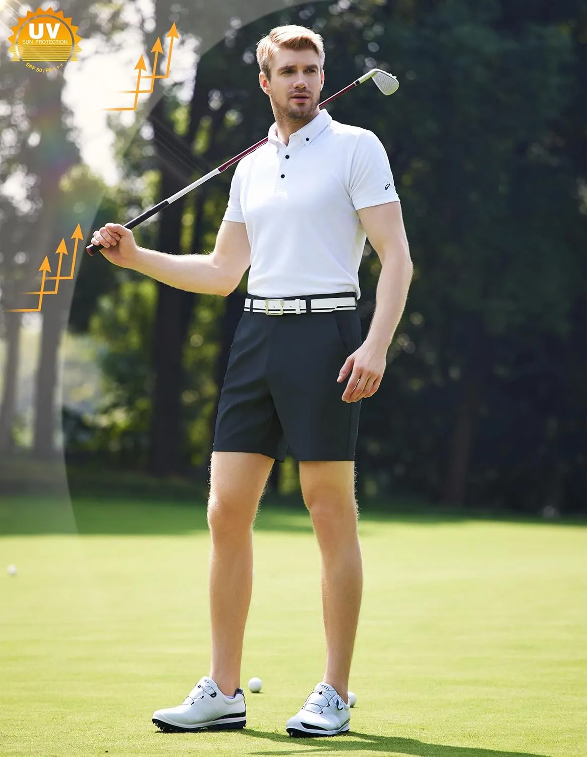 PULI Men's Golf Dress Shorts Flat Front Hybrid 7 Inch Lightweight Quick Dry Chino Casual with Pockets