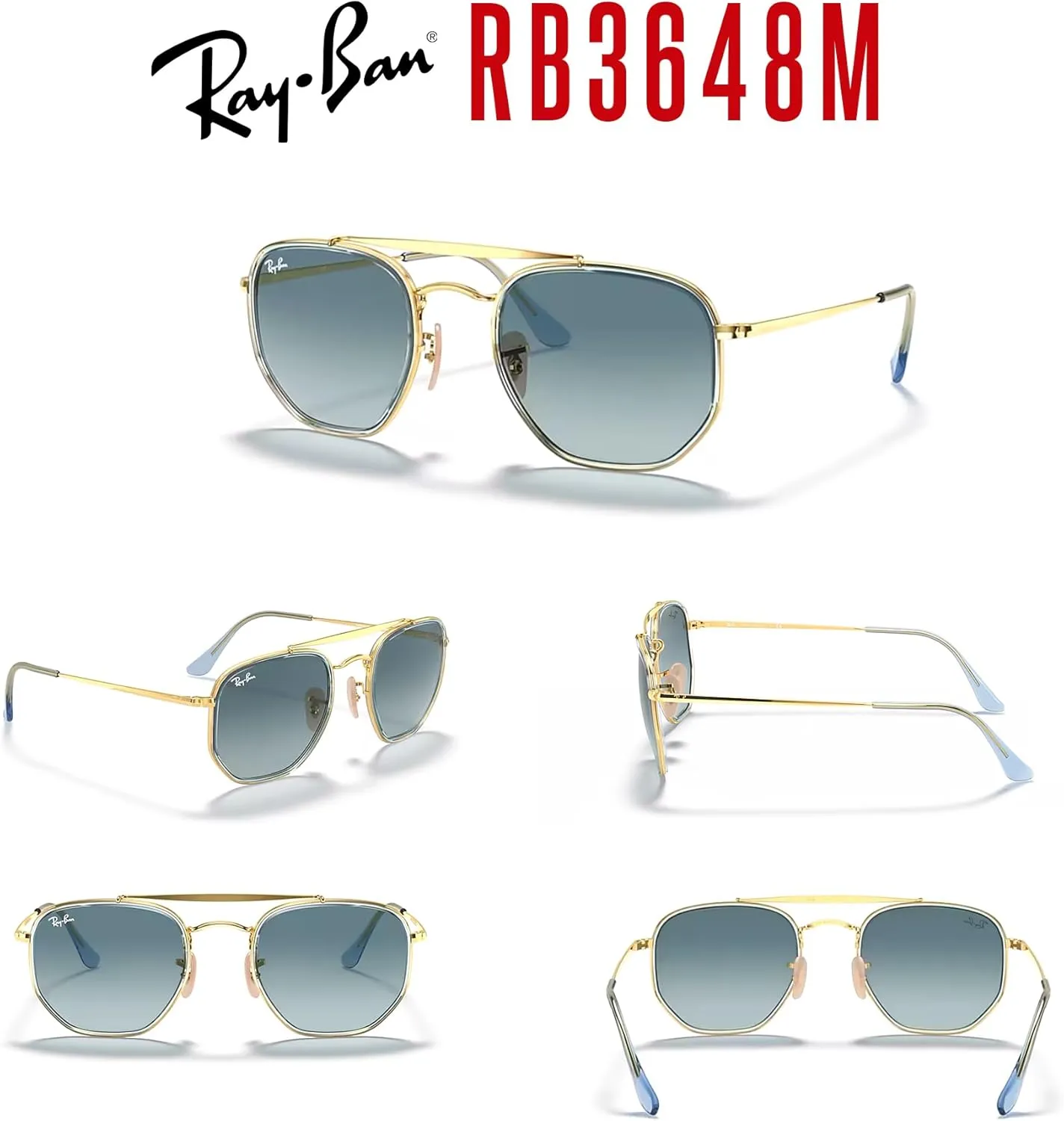 Ray-Ban The Marshal II RB3648M Hexagonal Sunglasses for Men for Women   BUNDLE With Designer iWear Complimentary Eyewear Kit