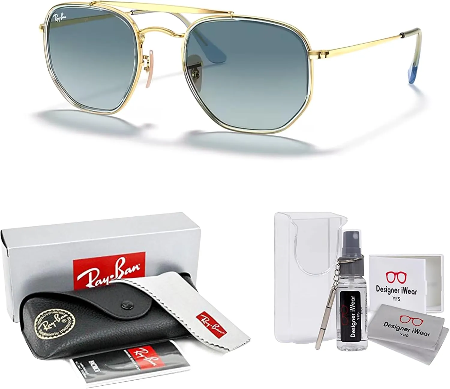 Ray-Ban The Marshal II RB3648M Hexagonal Sunglasses for Men for Women   BUNDLE With Designer iWear Complimentary Eyewear Kit