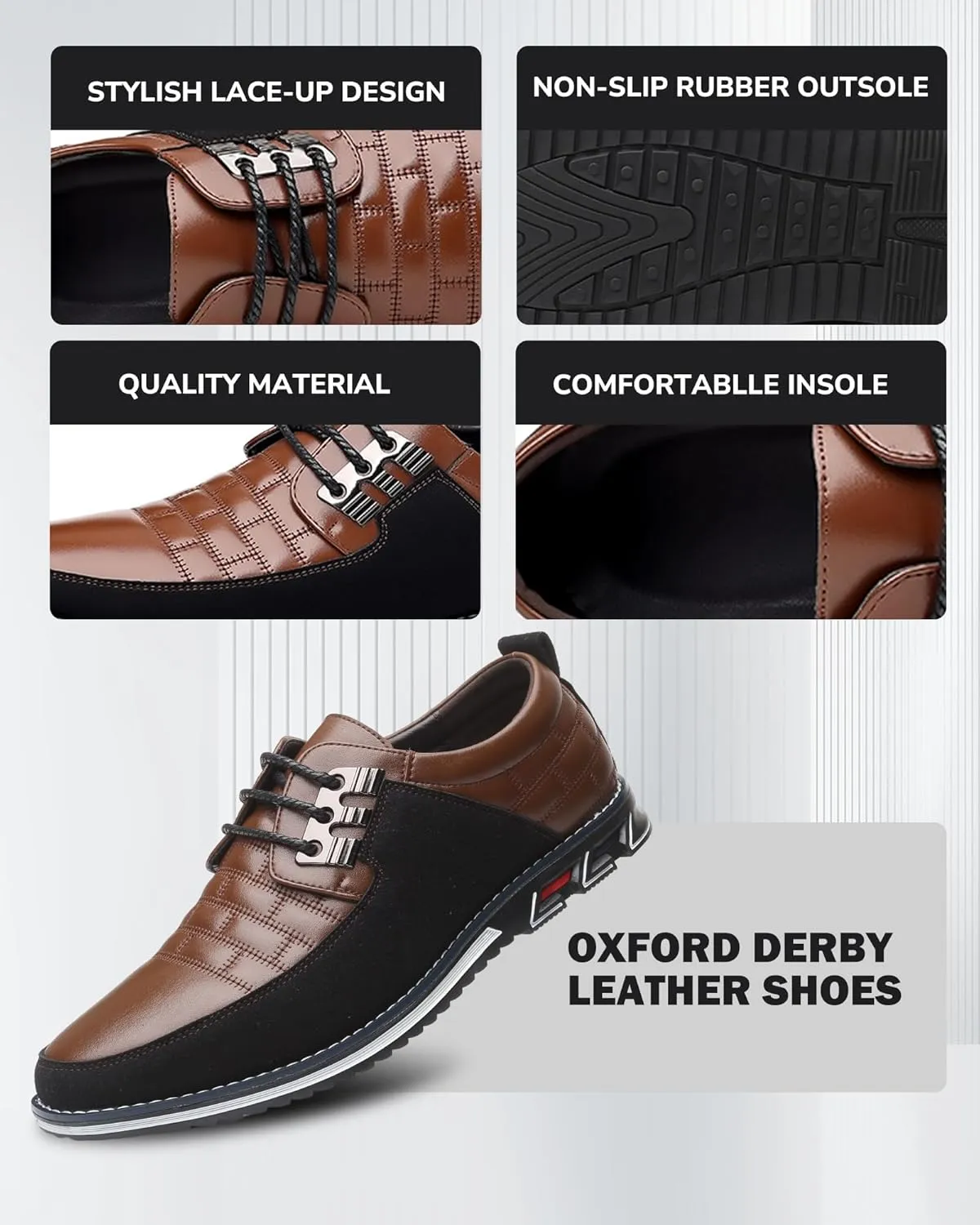 Recyphi Men’s Oxford Derby Orthopedic Leather Shoes Formal Luxury Business Dress Shoes Lace-up Walking Driving Loafers Dress Sneakers