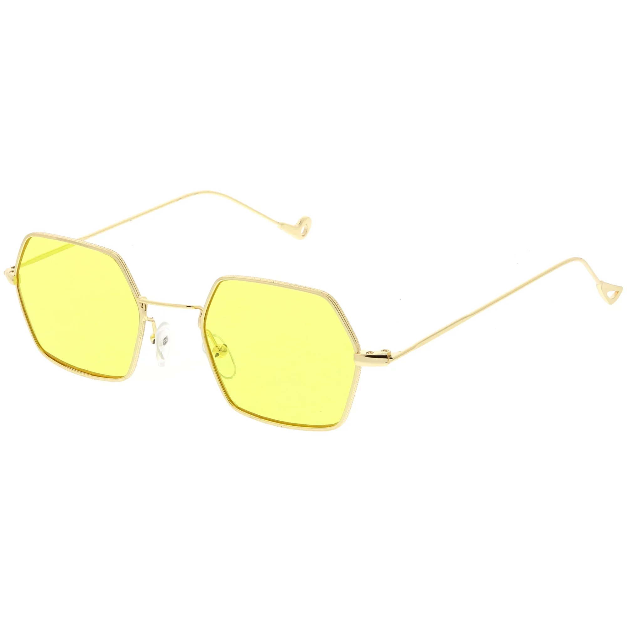 Retro Small Hexagon Colored Flat Lens Metal Frame Sunglasses C472