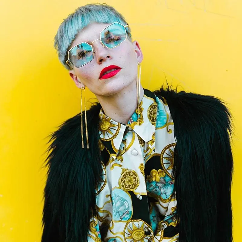 Retro Small Hexagon Colored Flat Lens Metal Frame Sunglasses C472