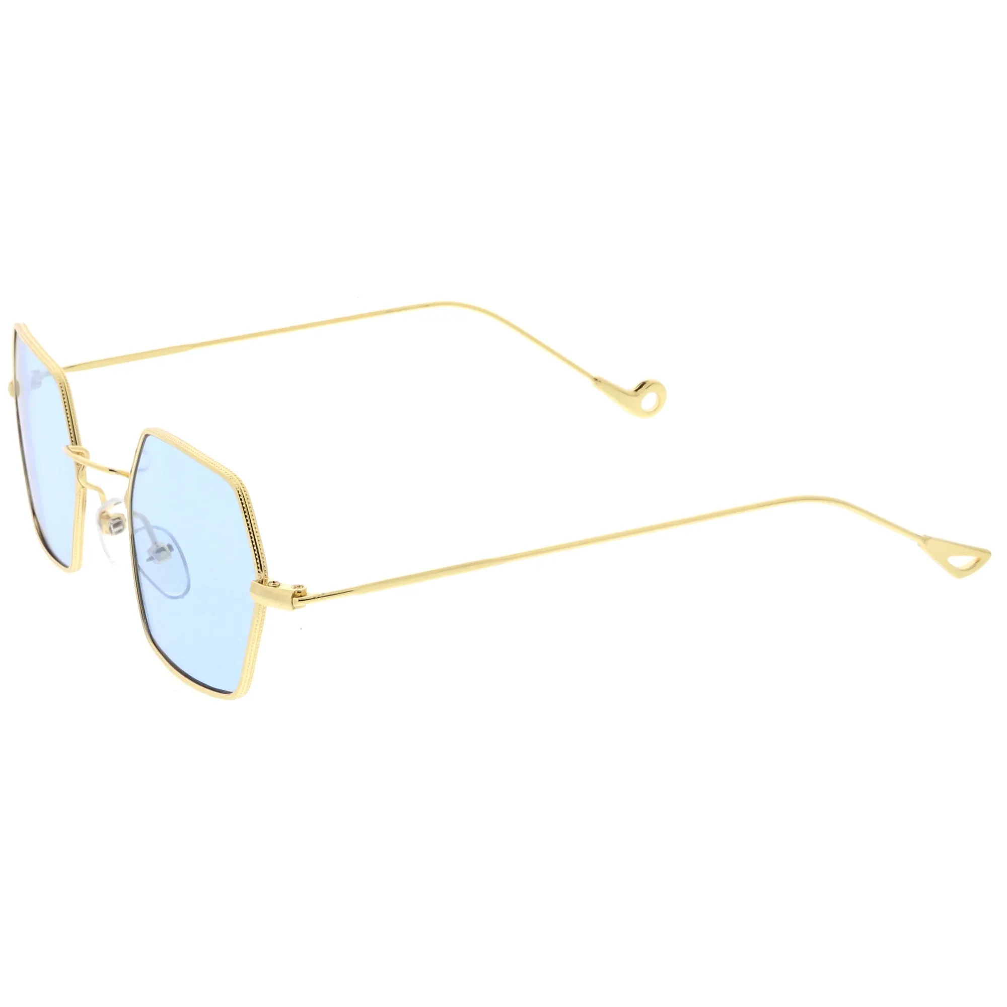 Retro Small Hexagon Colored Flat Lens Metal Frame Sunglasses C472