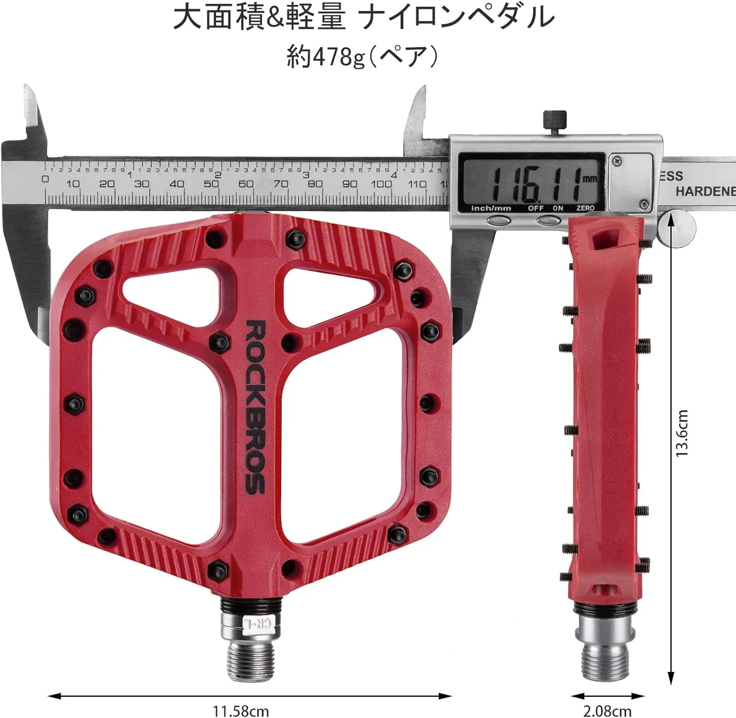 Rock BROS Mountain Bike Pedals Nylon Composite Bearing 9/16" MTB Bicycle Pedals with Wide Flat Platform