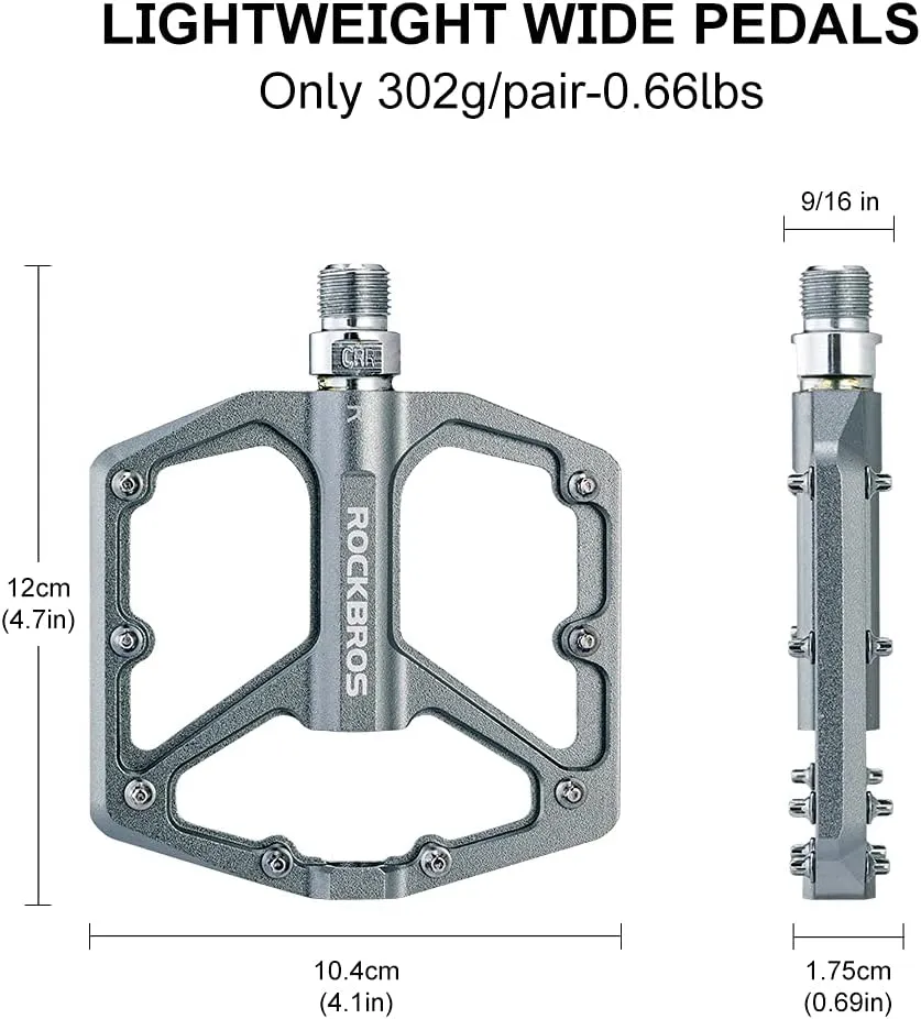ROCKBROS Mountain Bike Pedals MTB Pedals Bicycle Flat Pedals Aluminum 9/16" Sealed Bearing Lightweight Platform for Road Mountain BMX MTB Bike